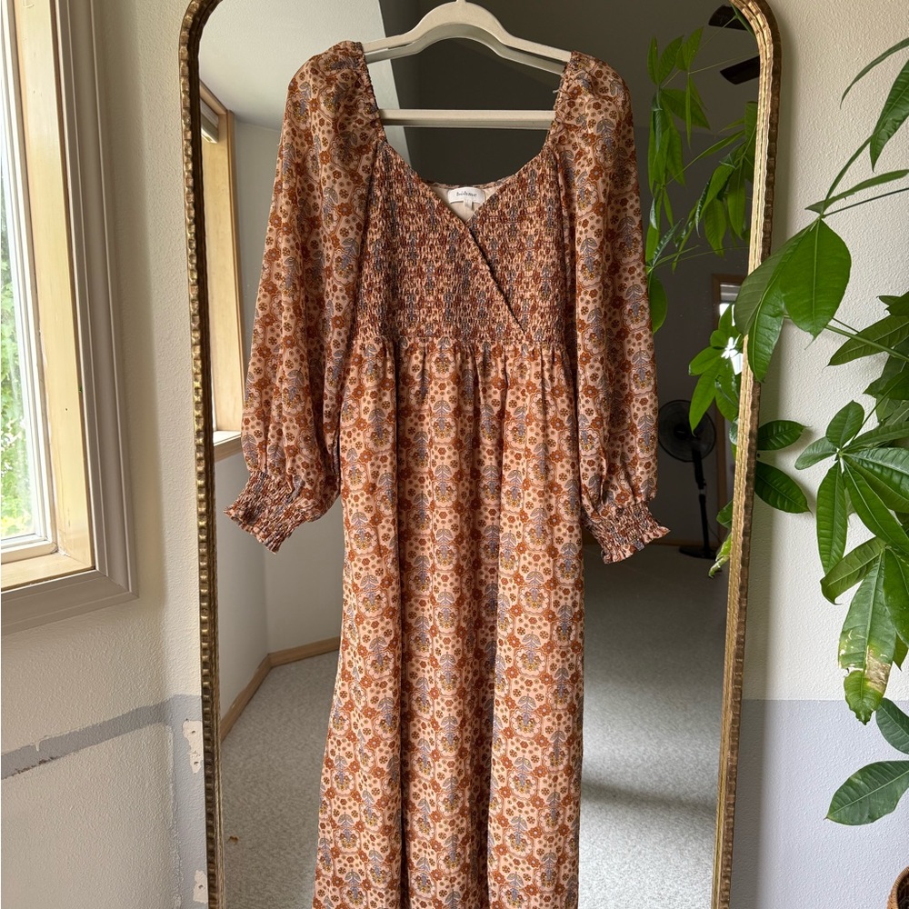 Bohme Floral Long Sleeve Dress in Brown and Cream
